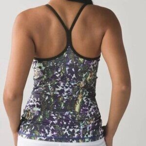 Lululemon Power Y Tank Luon Floral Sport White Multi / Gator Green Size 4